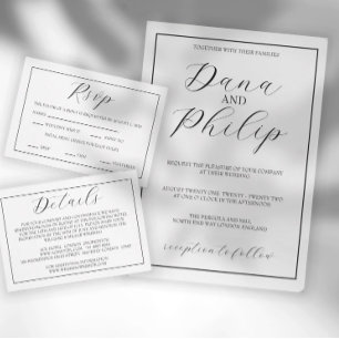Minimal Black and White Script Wedding Invitation