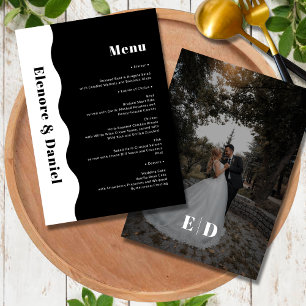 Minimal Black and White Side Wave Photo Wedding Menu