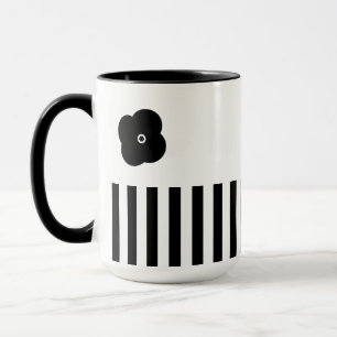 Minimal Black and White Sripe Foral Mug