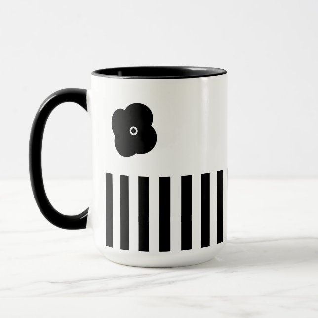 Minimal Black and White Sripe Foral Mug (Left)