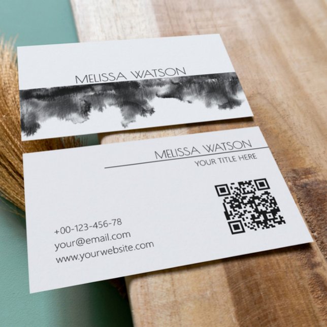 Minimal black and white watercolor fresh business card (Creator Uploaded)