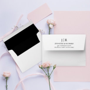 Minimal Black And White Wedding Address Monogram Envelope