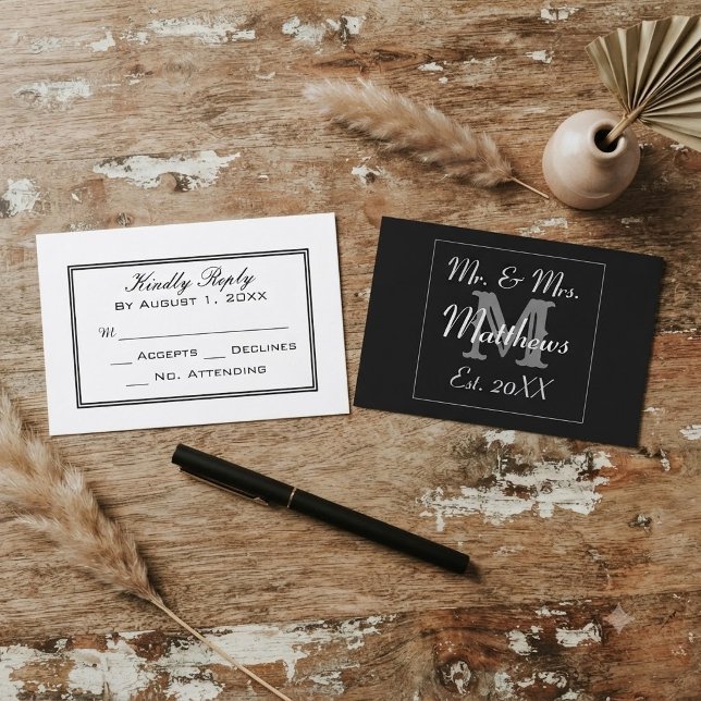 Minimal Black and White Wedding RSVP Card (Creator Uploaded)