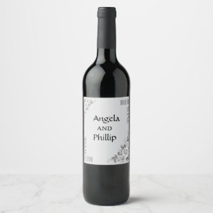 Minimal Black and White with Roses Monogrammed Wine Label