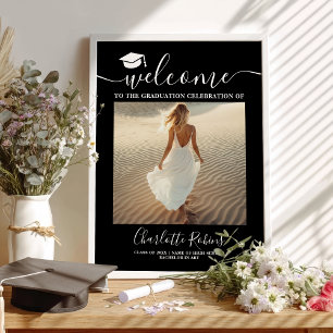 Minimal black Boho Graduation Welcome Photo Sign