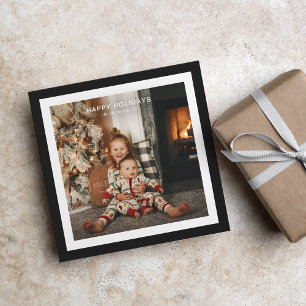 Minimal Black Bold Square Border 1 Photo Christmas Holiday Card