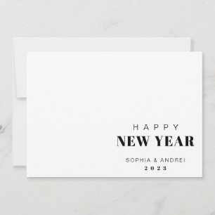 Minimal Black Bold Text 2 Photo Happy New Year Holiday Card