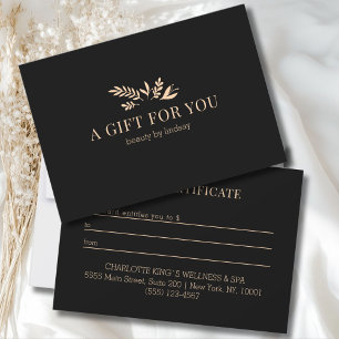 Minimal Black Botanical Business Gift Certificate