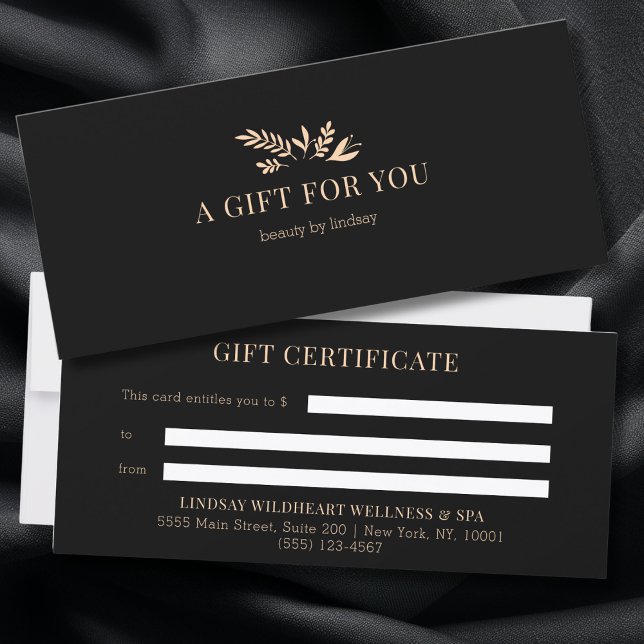 Minimal Black Botanical Business Gift Certificates (Minimal Black Botanical Custom Salon Business Gift Certificates)