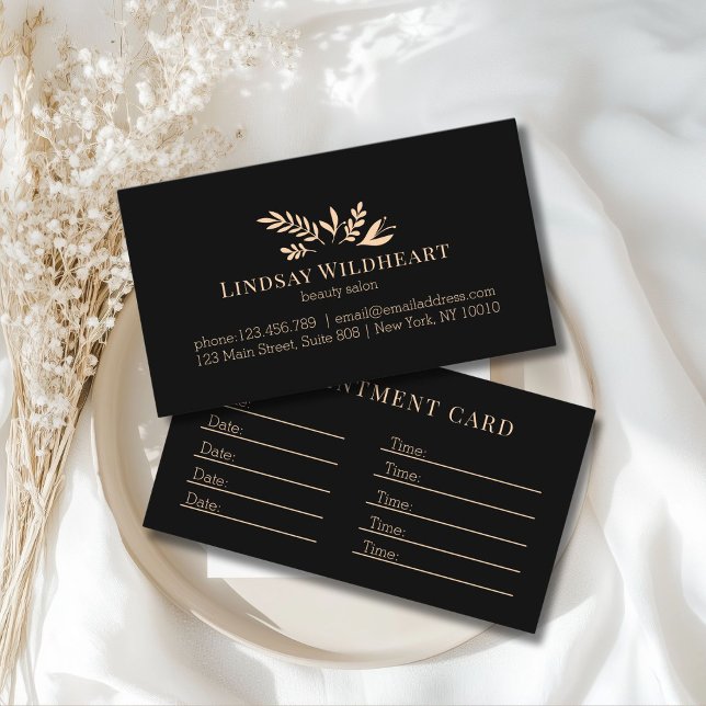 Minimal Black Botanical Salon Appointment Card (Custom Minimal Black Botanical Salon Appointment Card)