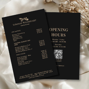 Minimal Black Botanical Salon QR Code Price List Flyer