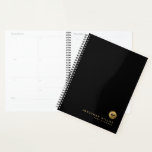 Minimal Black Brushed Gold Appointment Book Planner<br><div class="desc">Modern Minimal Luxury Black Gold Brushed Metal Monogram Medallion Name Year Date Custom Text Appointment Book Calendar Planner</div>