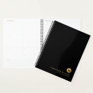 Minimal Black Brushed Gold Monogram Year Date Planner