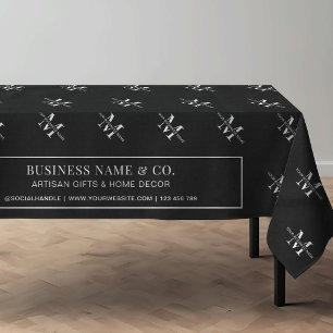 Minimal Black Business Initials Monogram Branded Tablecloth