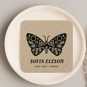 Minimal Black Butterfly Hair & Makeup Rustic Craft Square Business Card