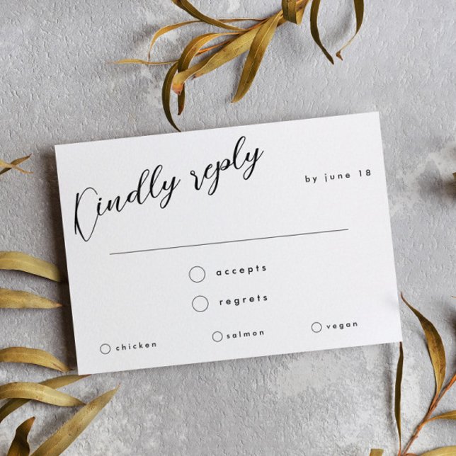 Minimal Black Calligraphy Wedding Meal Choice RSVP Card (Creator Uploaded)