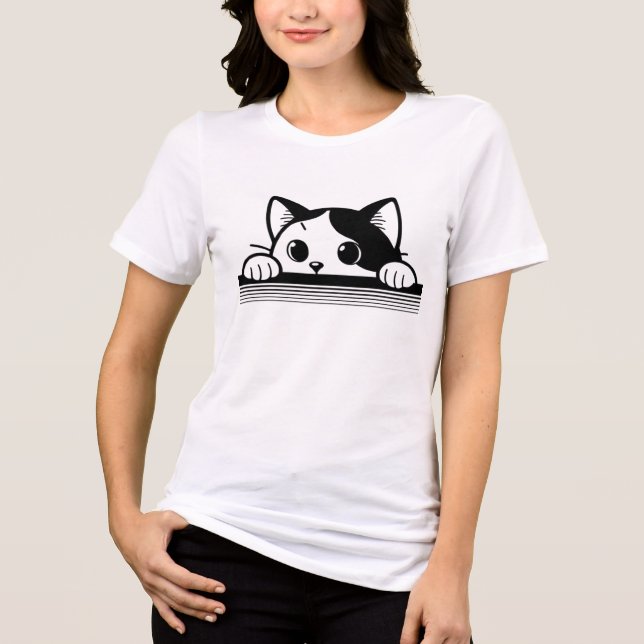 Minimal Black Cat Design Tri-Blend Shirt (Front)