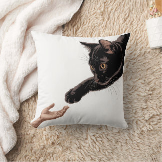 Minimal Black Cat & Human Connection Throw Pillow