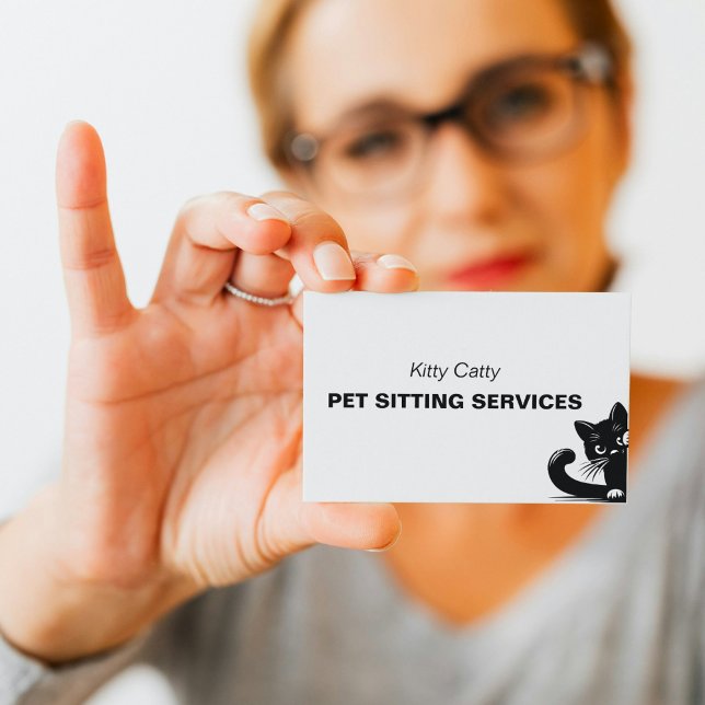 Minimal Black Cat Peeking Pet Care Service Business Card (Minimal Black Cat Peeking Pet Sitter Service Business Card)
