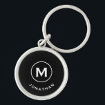 Minimal Black Classic Monogram Key Ring<br><div class="desc">Minimal monogrammed round keychain feature a black background with your initial and name in classic block typography in white for a simple classic professional look.</div>