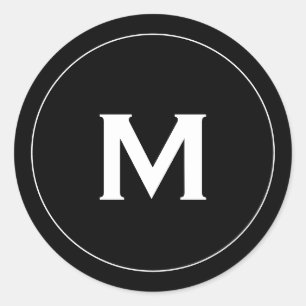 Minimal Black Classic Monogram Medallion Classic Round Sticker