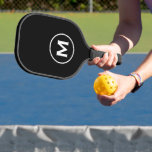 Minimal Black Classic Monogram Pickleball Paddle<br><div class="desc">Masculine modern design features black background with easy to use template for a single letter in stylish classic block typography. The design repeats on the reverse side. Perfect pickleball gift for him.</div>