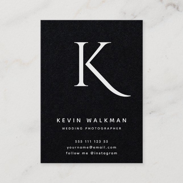 Minimal Black Colour Monogram Stylish Business Card (Front)