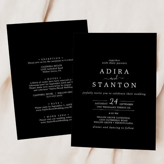 Minimal Black Coordinate All In One Wedding Invitation (Creator Uploaded)