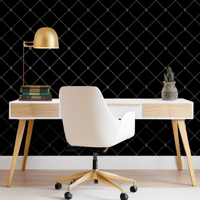 Minimal Black Diagonal Chequered Monogram Pattern Wallpaper (Minimal Black Diagonal Checkered Monogram Pattern Wallpaper)
