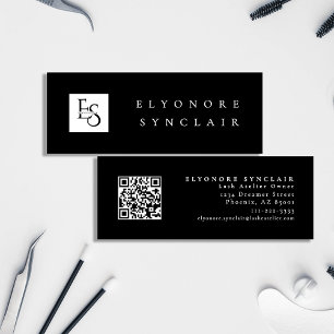 Minimal Black Elegant Photo QR Code Lash Mini Business Card
