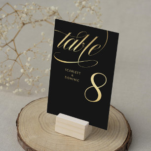 Minimal Black Foil Script Wedding Table Number