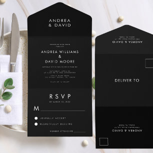 Minimal Black Foldable Folding All in One Wedding Invitation