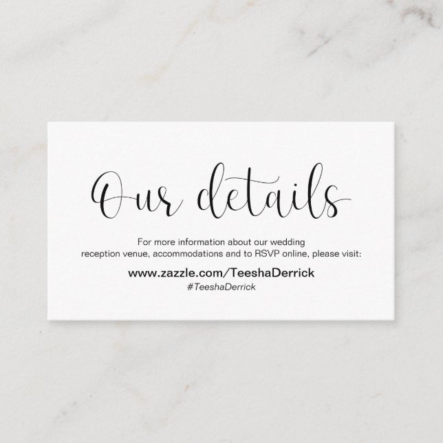 Minimal, Black font, Wedding Details Enclosure Card (Front)