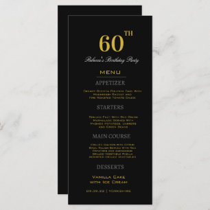 Minimal Black & Gold 60th Birthday Party Custom   Menu