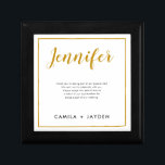 Minimal Black Gold Border Bridesmaid Proposal Box<br><div class="desc">This elegant bridesmaid proposal box is the perfect way to show your appreciation for your bridesmaids. The box features a white background with a calligraphy font on the cover with your bridesmaids name in gold lettering. At the centre is a short message thanking her for being a part of your...</div>