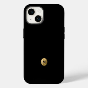 Minimal Black Gold Brushed Metal Monogram iPhone 14 Case