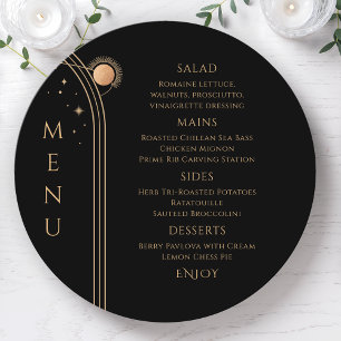 Minimal Black Gold Celestial Stars Wedding Menu