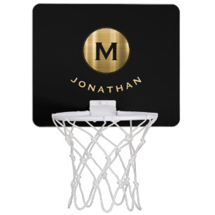 Minimal Black Gold Classic Monogram Mini Basketball Hoop