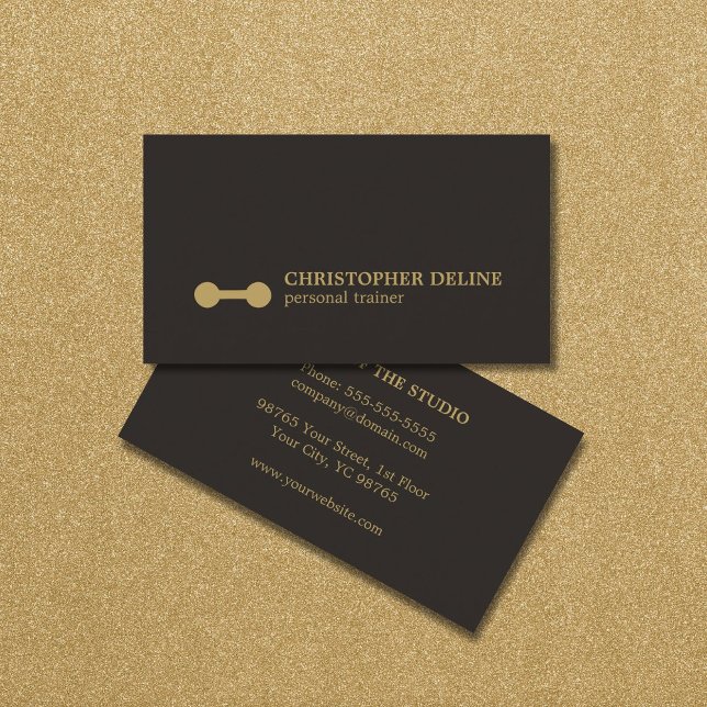 Minimal Black Gold Dumbbell Personal Trainer Business Card (Creator Uploaded)