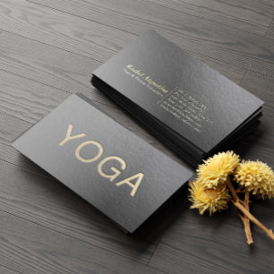 Minimal Black & Gold Embossed Text Yoga Instructor Business Card