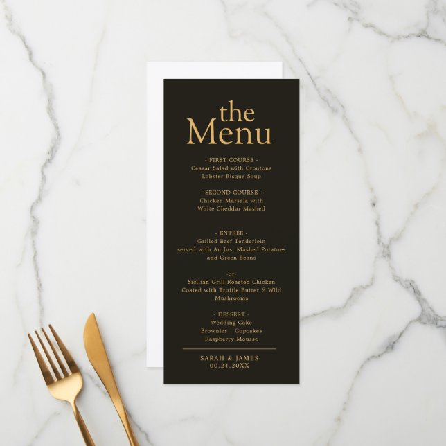 Minimal Black Gold Frame Borders Dinner Menu (Front/Back In Situ)
