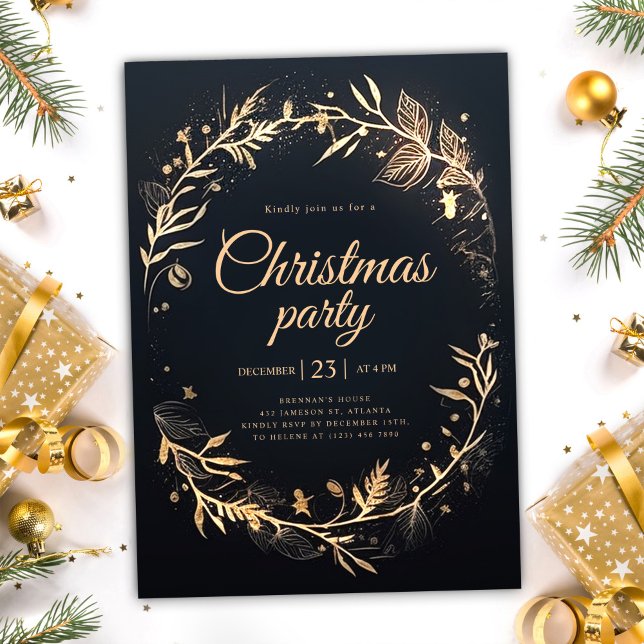 Minimal Black Gold Holiday Elegant Christmas Party Invitation (Minimal Black Gold Holiday Elegant Christmas Party Invitation)