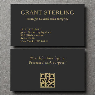 Minimal Black Gold Legal QR Code  Business Card