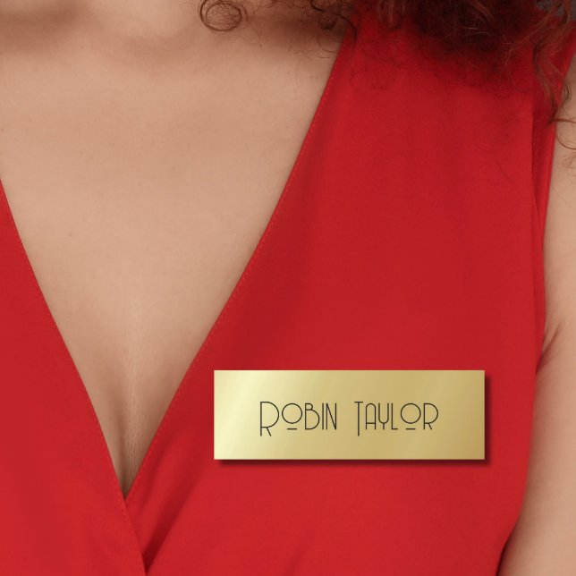 Minimal Black Gold Modern Simple Professional  Name Tag (Creator Uploaded)