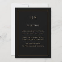 Minimal Black Gold Monogram Simple Elegant Wedding