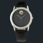 Minimal Black Gold Monogram Watch<br><div class="desc">Modern Minimalist Brushed Metallic Gold Classic Block Typography Monogram Initial Black Background</div>