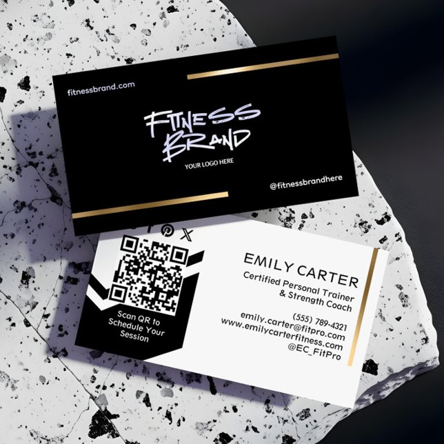 Minimal Black & Gold Trendy Fitness Trainer Logo Business Card (Minimal Black & Gold Trendy Fitness Trainer Logo Business Card)
