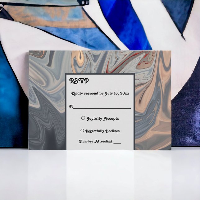 Minimal Black Grey Terracotta Abstract Art Wedding RSVP Card (Creator Uploaded)