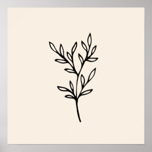 Minimal Black Leaves Poster