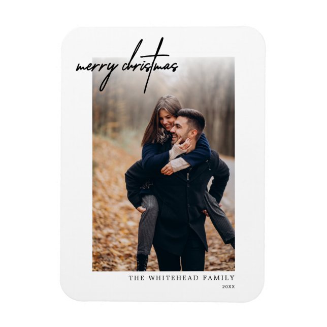 Minimal Black Merry Christmas Card White Magnet (Vertical)